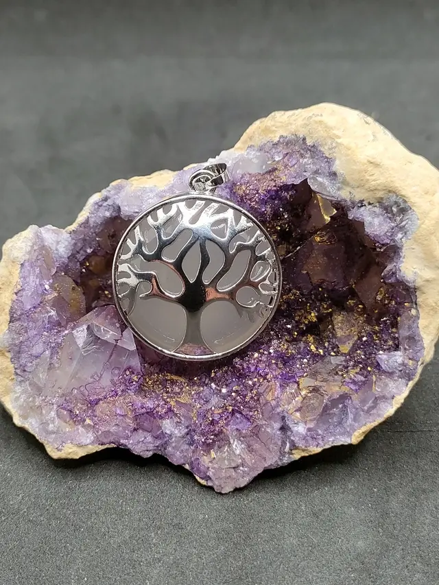 Pendentif en Quartz Rose Arbre de Vie