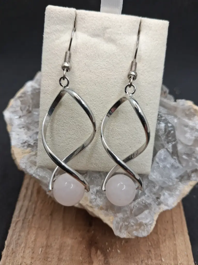 [BOU-QUARTZ-TOR] Boucles d'Oreilles en quartz rose torsadées