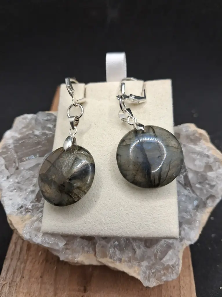 [BOU-LABRA-RON] Boucles d'Oreilles en Labradorite Ronde