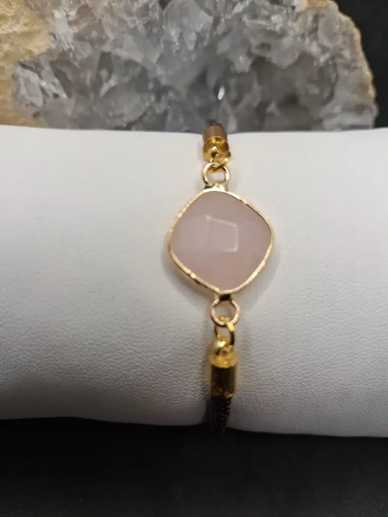 bracelet corde quartz rose carre