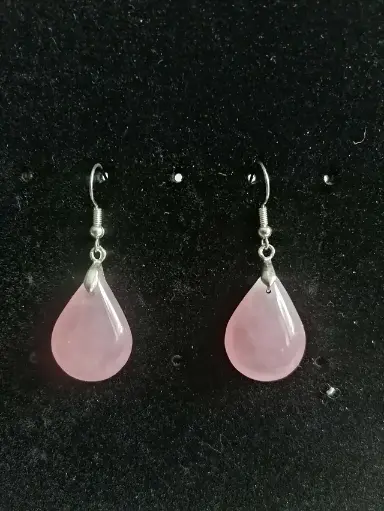 Boucles d'Oreilles en Goutte de Quartz Rose