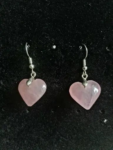 Boucles d'Oreilles en Cœur de Quartz Rose