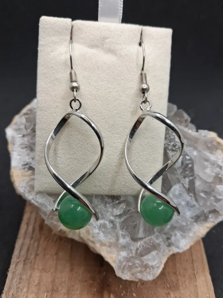 Boucles d'Oreilles en Aventurine Verte Torsadées