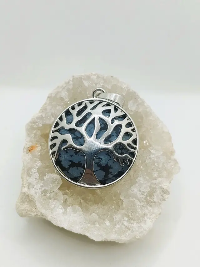 Pendentif en Obsidienne Moucheté Arbre de Vie