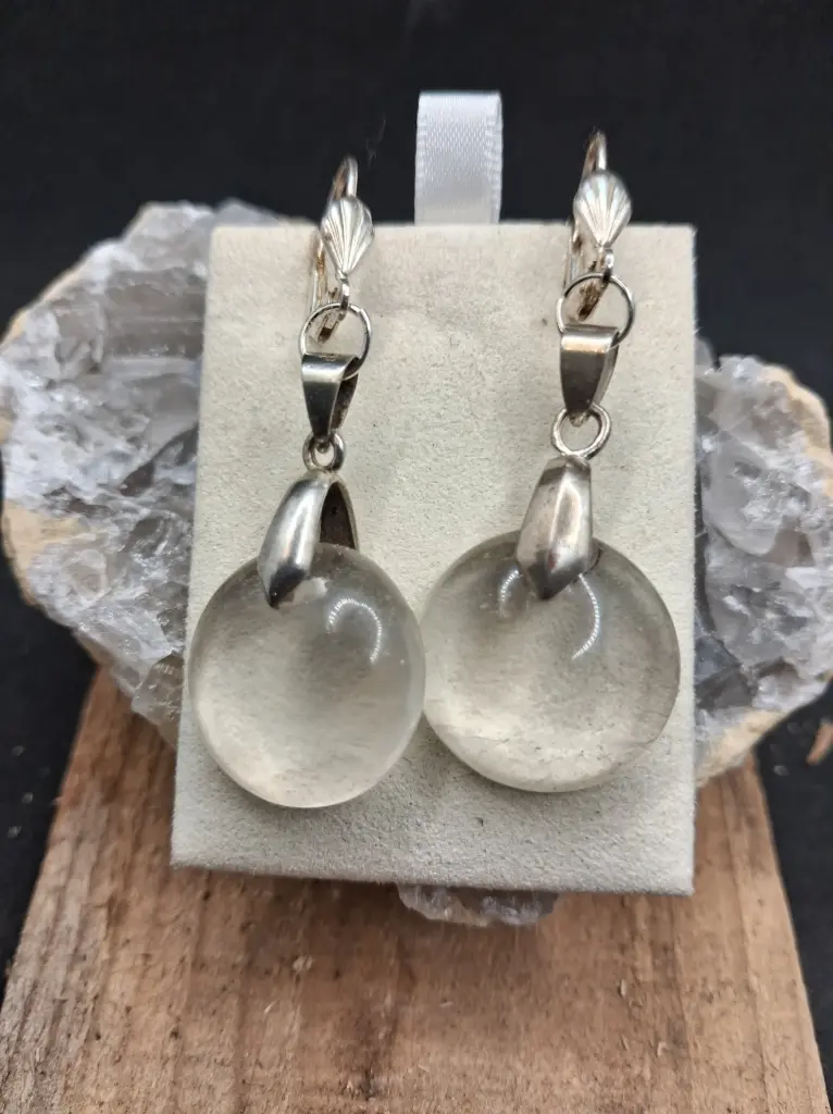 Boucles d'Oreilles en Cristal de Roche Ronde