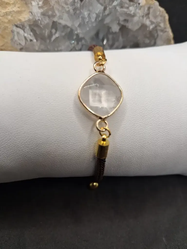 [BRA-CORD-CRISRO-CAR] bracelet corde cristal de roche carre