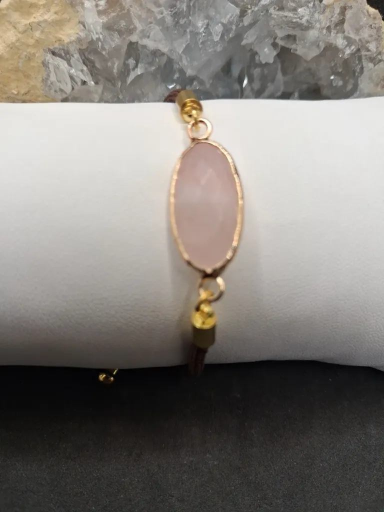 bracelet corde quartz rose ovale