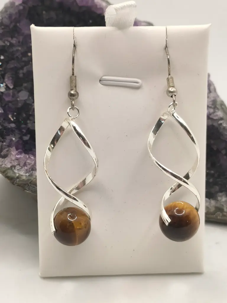 Boucles d'Oreilles en Œil du Tigre Torsadées