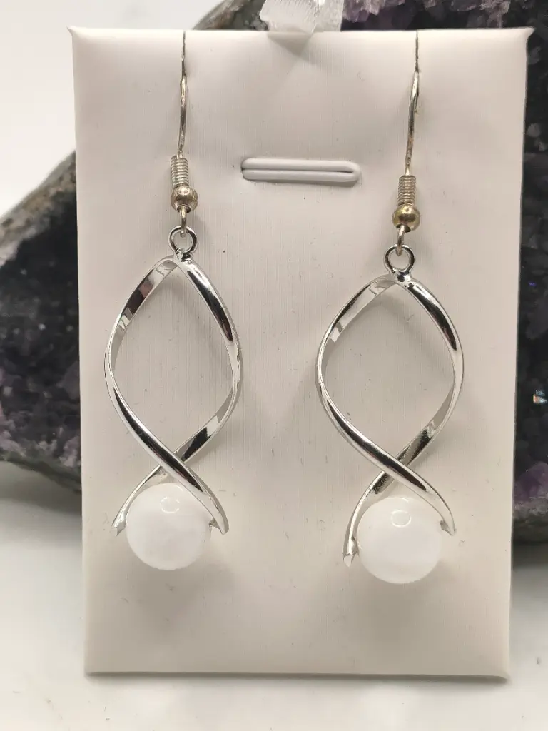 Boucles d'Oreilles en Pierre de Lune Torsadées