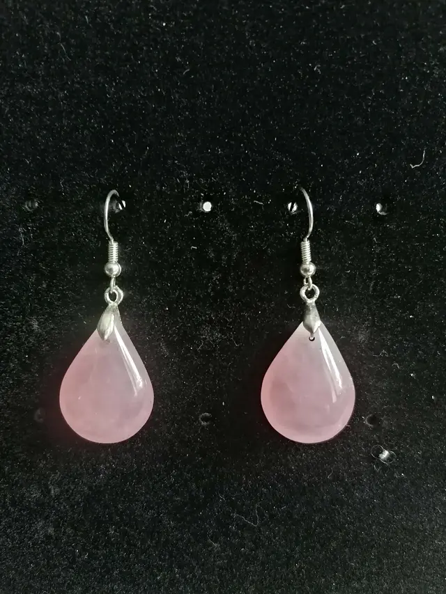 Boucles d'Oreilles en Goutte de Quartz Rose