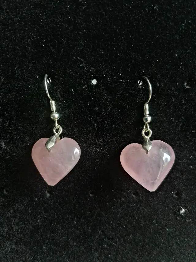[BOU-COEU-QUA-RO] Boucles d'Oreilles en Cœur de Quartz Rose