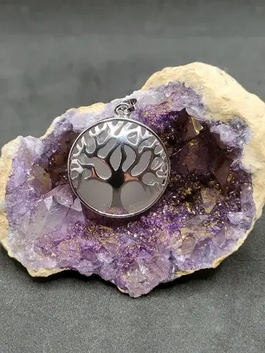 Pendentif en Quartz Rose Arbre de Vie