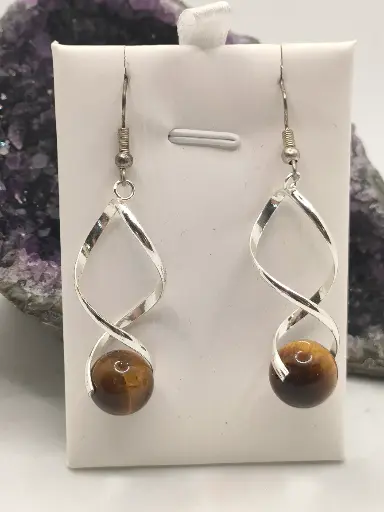 Boucles d'Oreilles en Œil du Tigre Torsadées