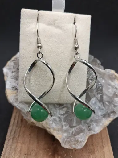 Boucles d'Oreilles en Aventurine Verte Torsadées