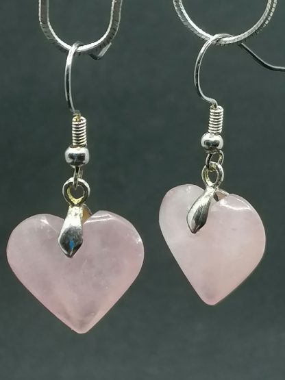 boucles d'oreilles coeur en quartz rose