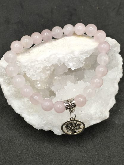 bracelet arbre de vie en quartz rose